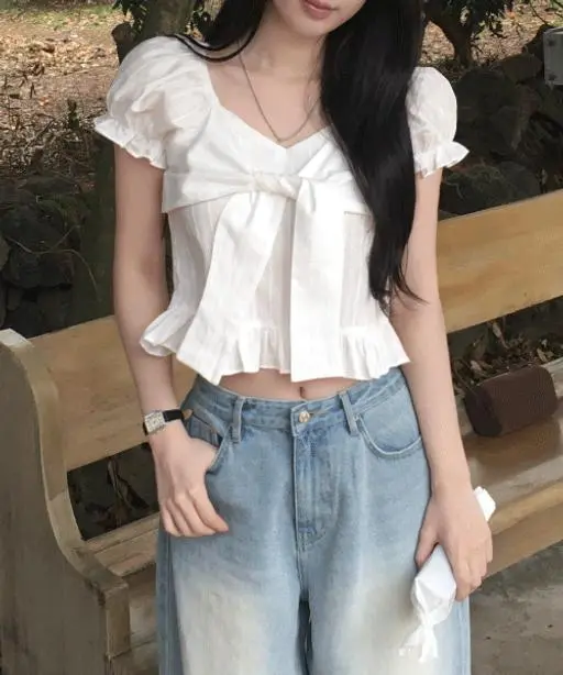 [봄신상] 포티아 밴딩 프릴 크롭 블라우스 -3 color