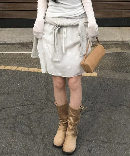 [봄신상] 쉬엔 플라워 코사지 쉬폰 밴딩 미디 스커트 -2 color