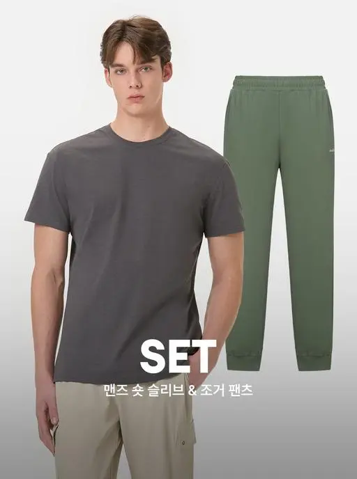 [SET] 맨즈 피지크업 숏슬리브 AMNFTS702 & 맨즈 컴포터블 조거 팬츠 AMNFLP401