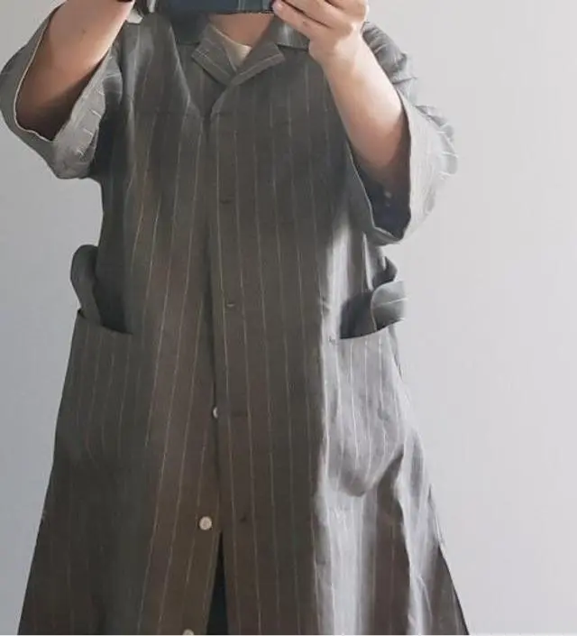 린넨 셔츠 원피스  녹두색
