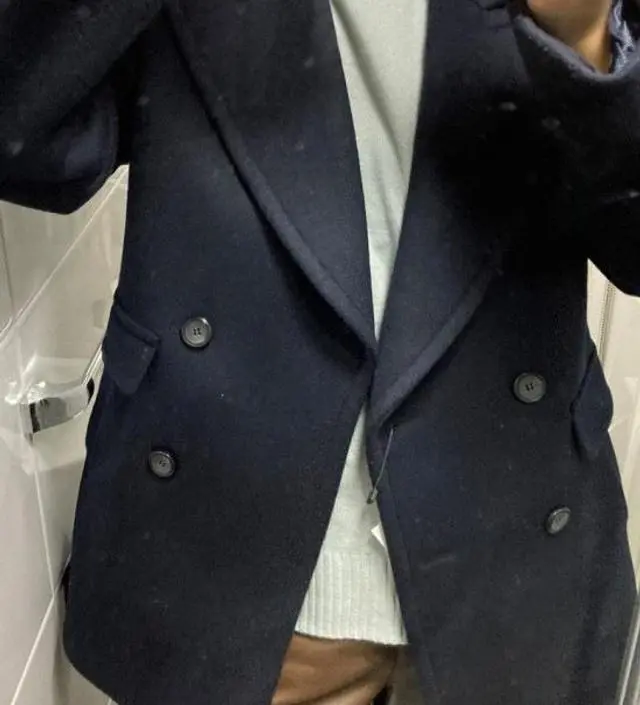 네이비 울하프 코트
