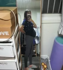 키가 169cm여서 레깅스가 짧을까봐 라지로 시켰는데 다리 길이가 여유있게 잘맞고, 36주