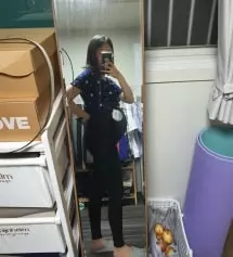 키가 169cm여서 레깅스가 짧을까봐 라지로 시켰는데 다리 길이가 여유있게 잘맞고, 36주